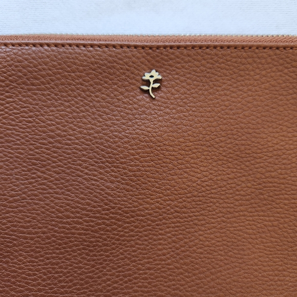 Vegan Wristlet Jenna Kator Brown Tan Saugatuck Small Bag Purse Floral Flowers - Picture 3 of 13